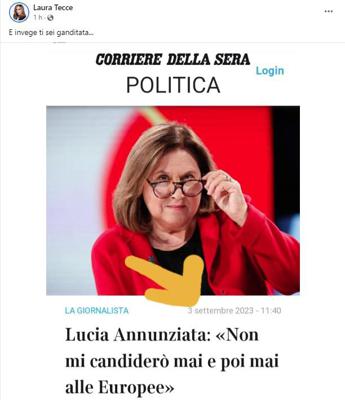 Annunziata si candida in Europa, Laura Tecce la prende in giro: “E invege ti sei ganditata”