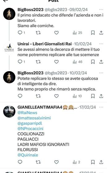 Rai, insulti via social al segretario UniRai: “Non ci faremo intimidire”