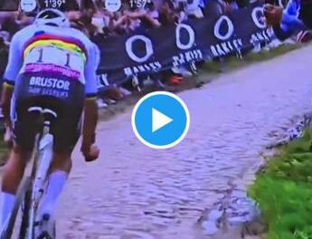 Parigi-Roubaix, van der Poel e il gesto folle dello spettatore – video