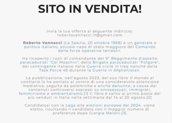 Roberto Vannacci, il suo sito in vendita: in home page spunta richiesta offerte